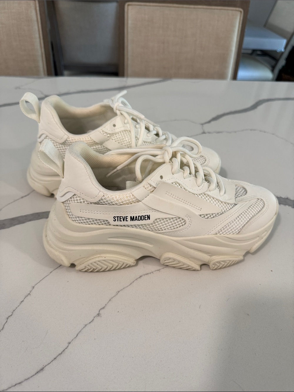 Steve Madden Cream/White Chunky Mesh Sneakers - Picture 3 of 6